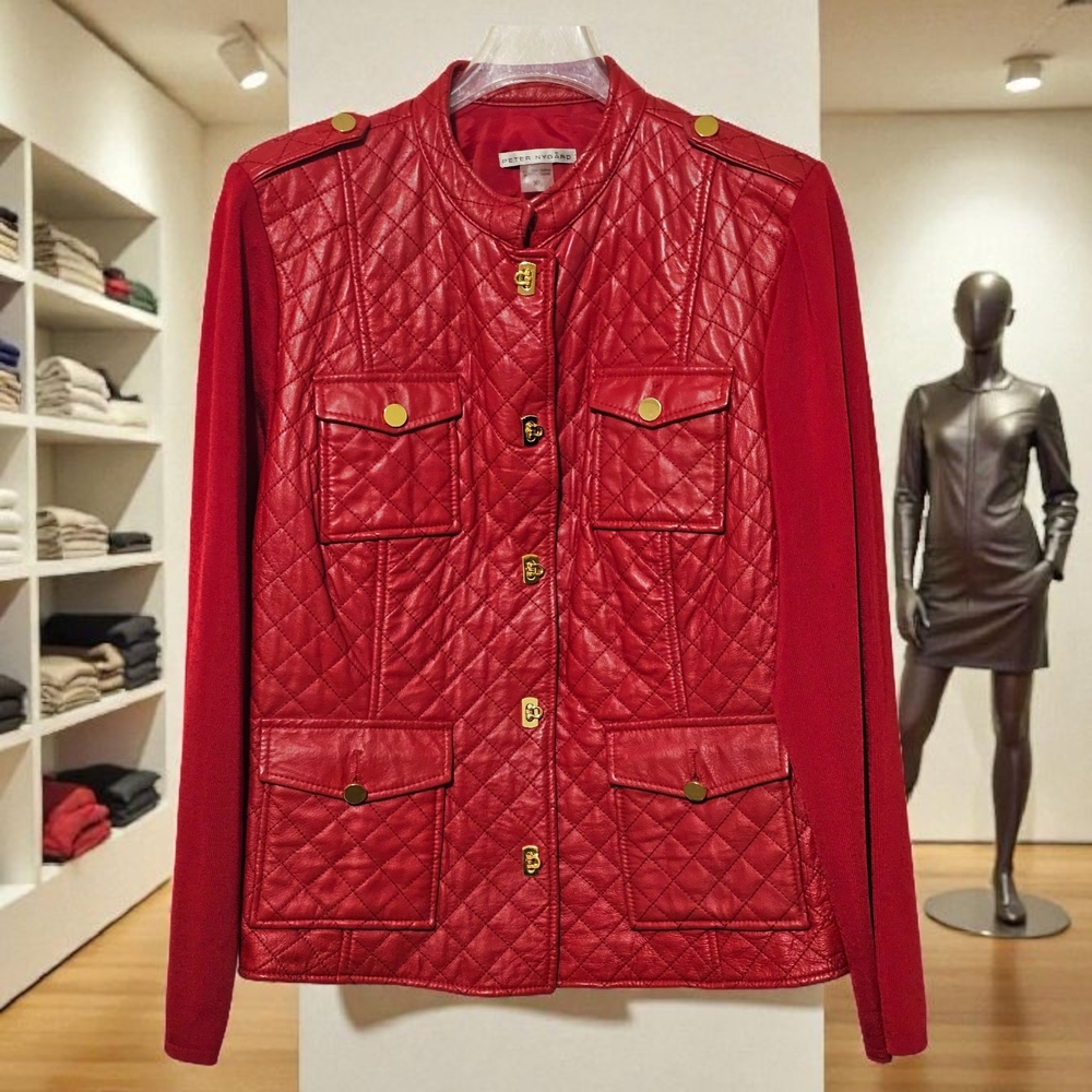 Peter Nygard Quilted Red Utility Jacket XL - Picture 2 of 7